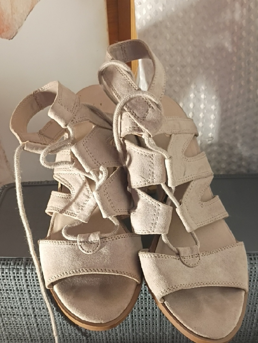 Simply Vera Vera Wang Beige Suede Lace-Up Sandals